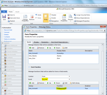 Adding webresources to account form