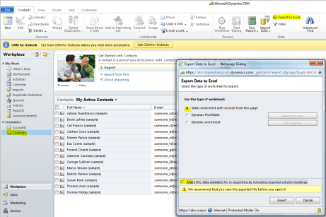 Export Data to Excel Dialog Box