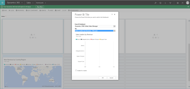 D365 - Add Power BI Tile - Pick Dashboard