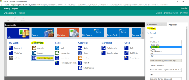 Sitemap Editor - Add Dashboard