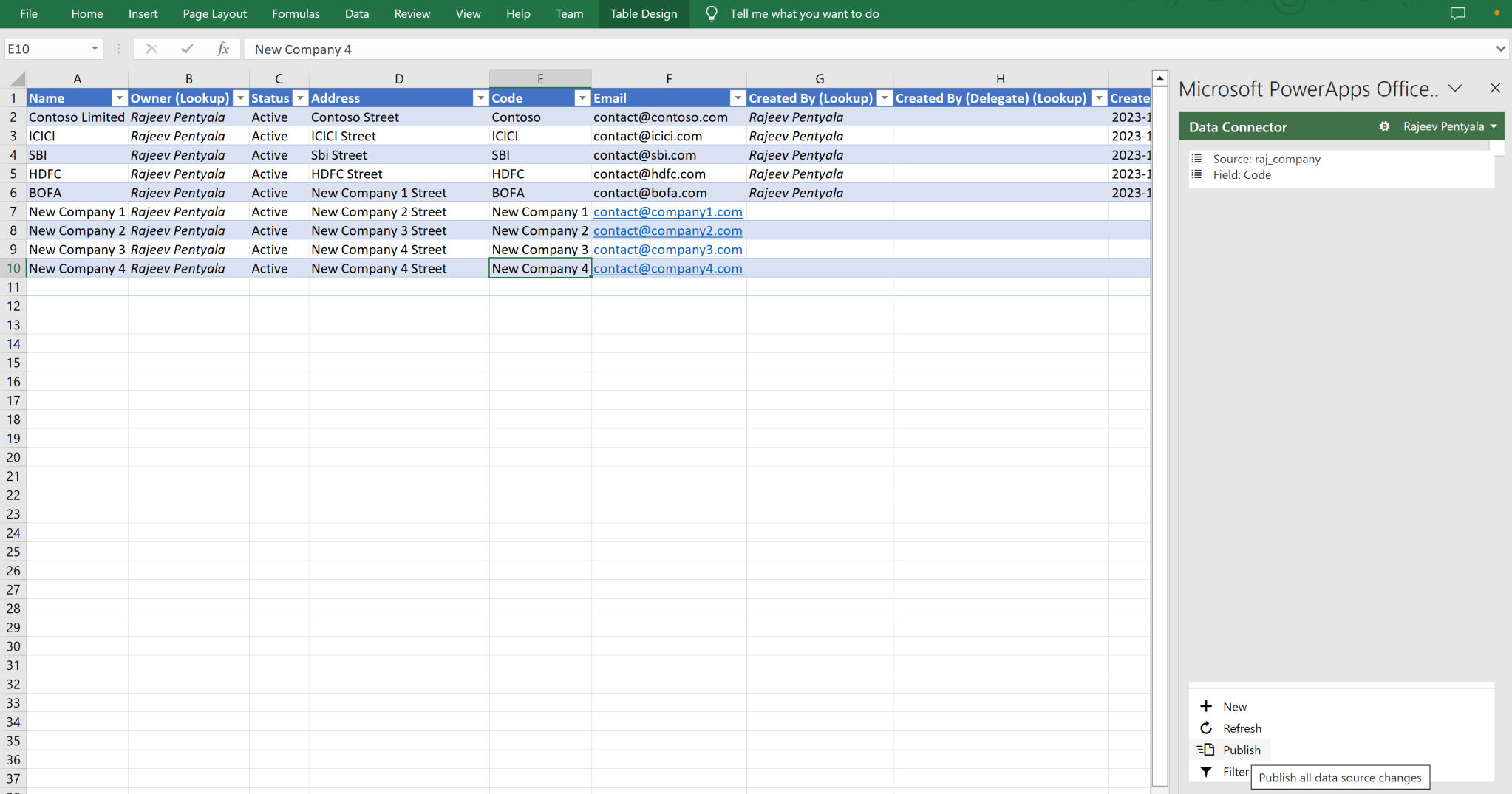 Dataverse edit table data in excel and publish it back to dataverse