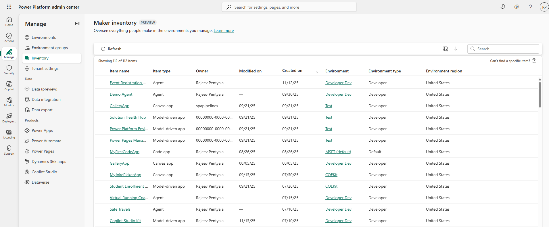 Power Platform inventory (preview)
