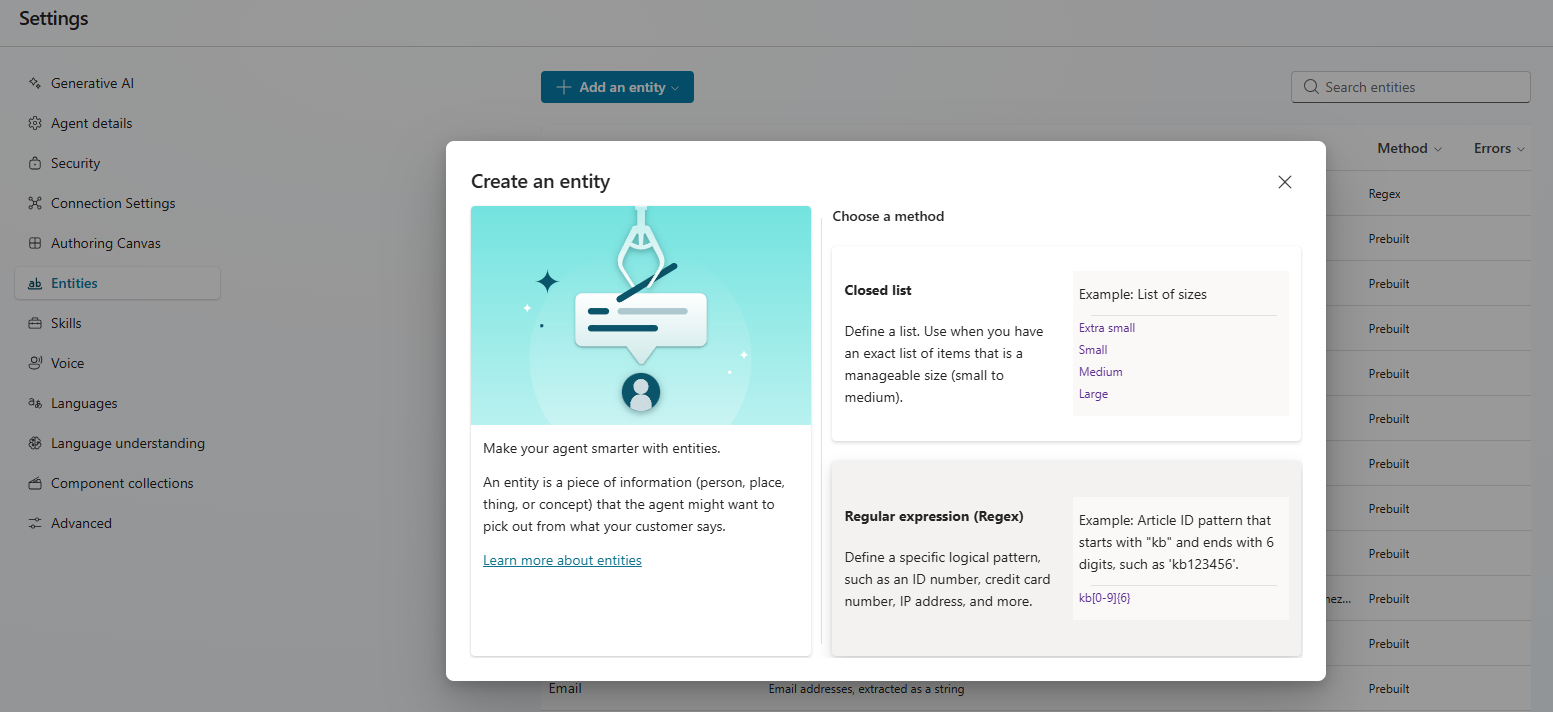 Copilot Studio Agent | Using Regex Entities and Slot Filling