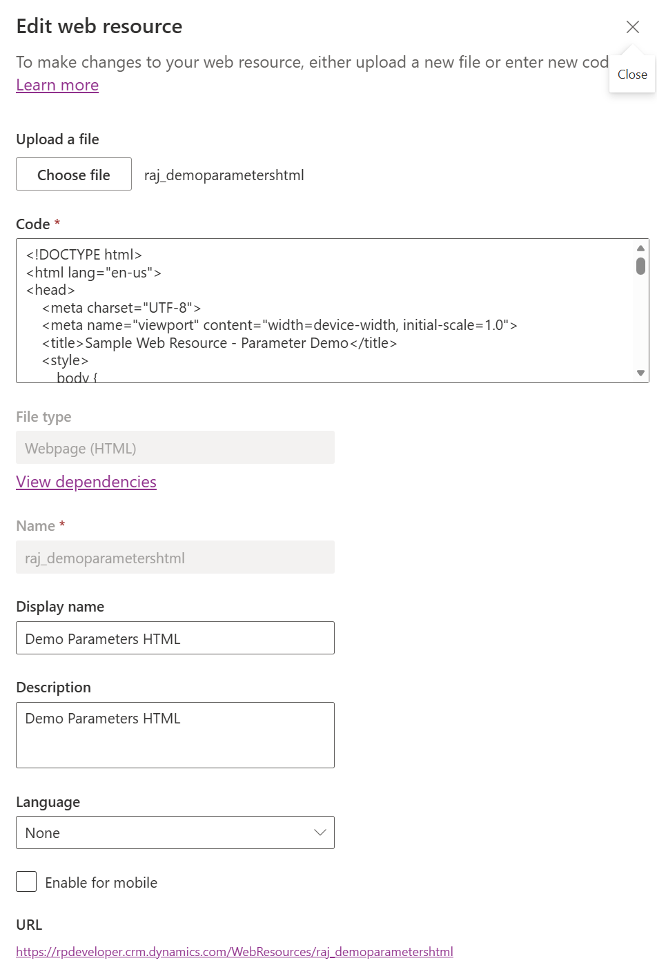Pass Parameters to HTML Web Resources in Model Driven Apps