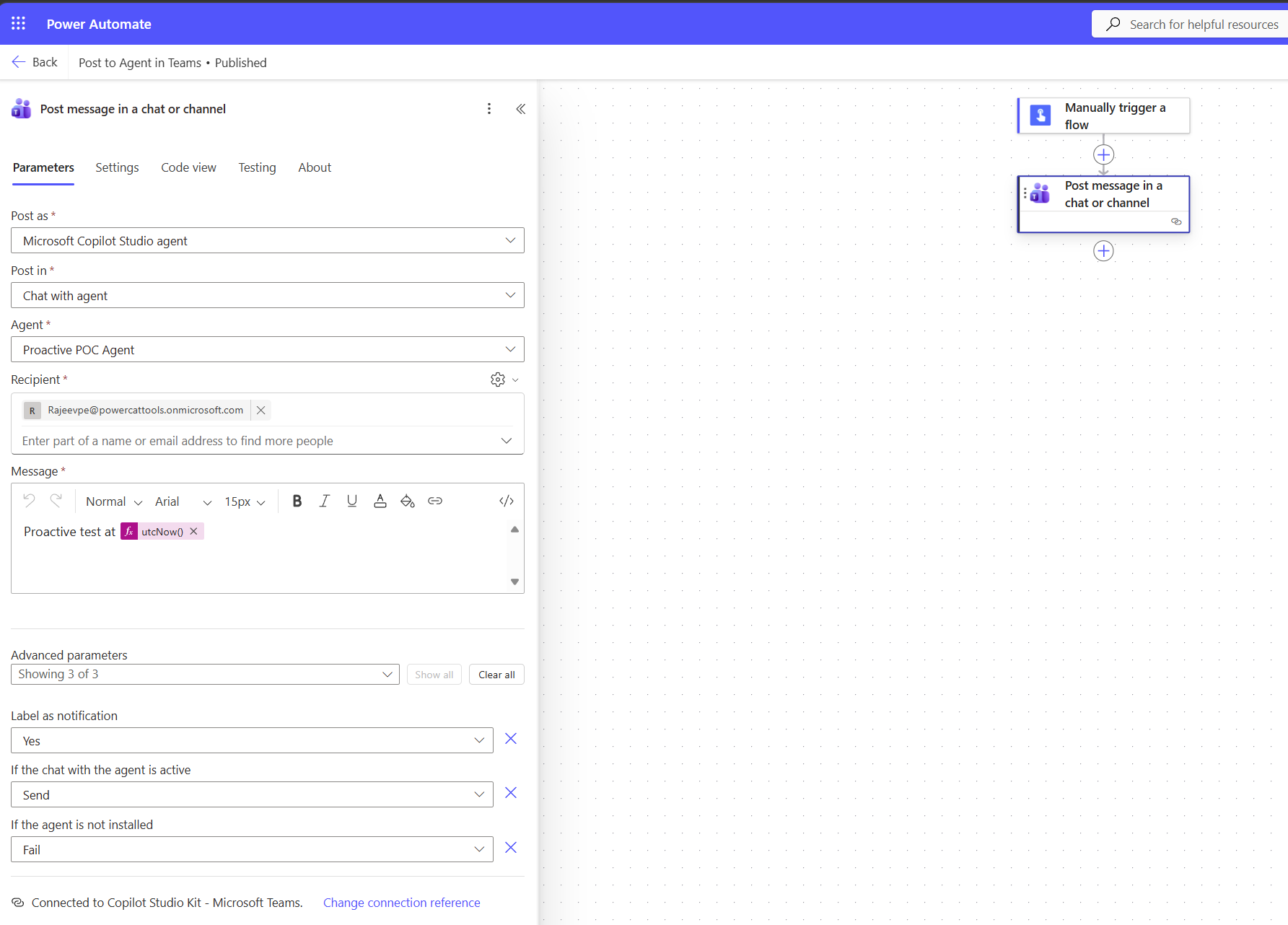 “We couldn’t find your bot” when posting to a Copilot Studio agent from a cloud flow