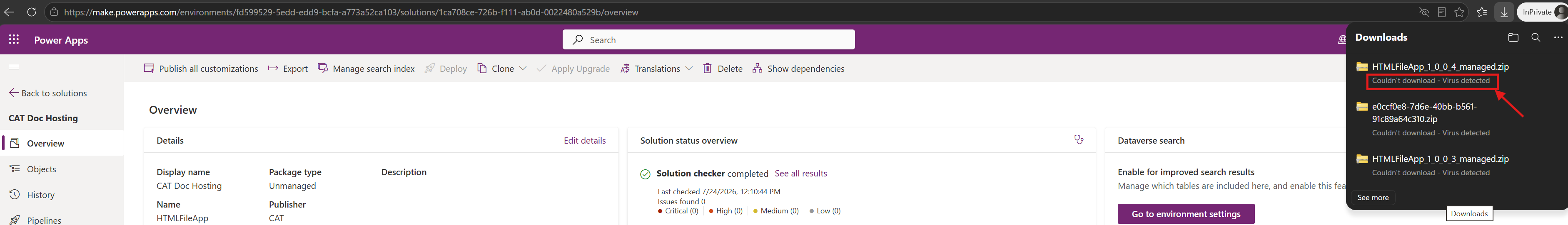 “Virus detected” | Exporting Power Platform solution with a Code App